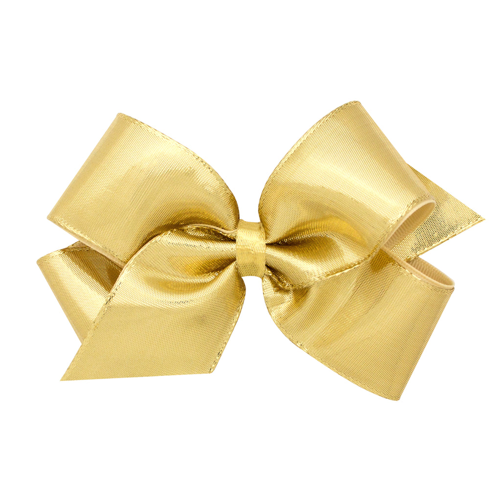 Metallic Lame Overlay Hair Bow On Clippie - Gold 