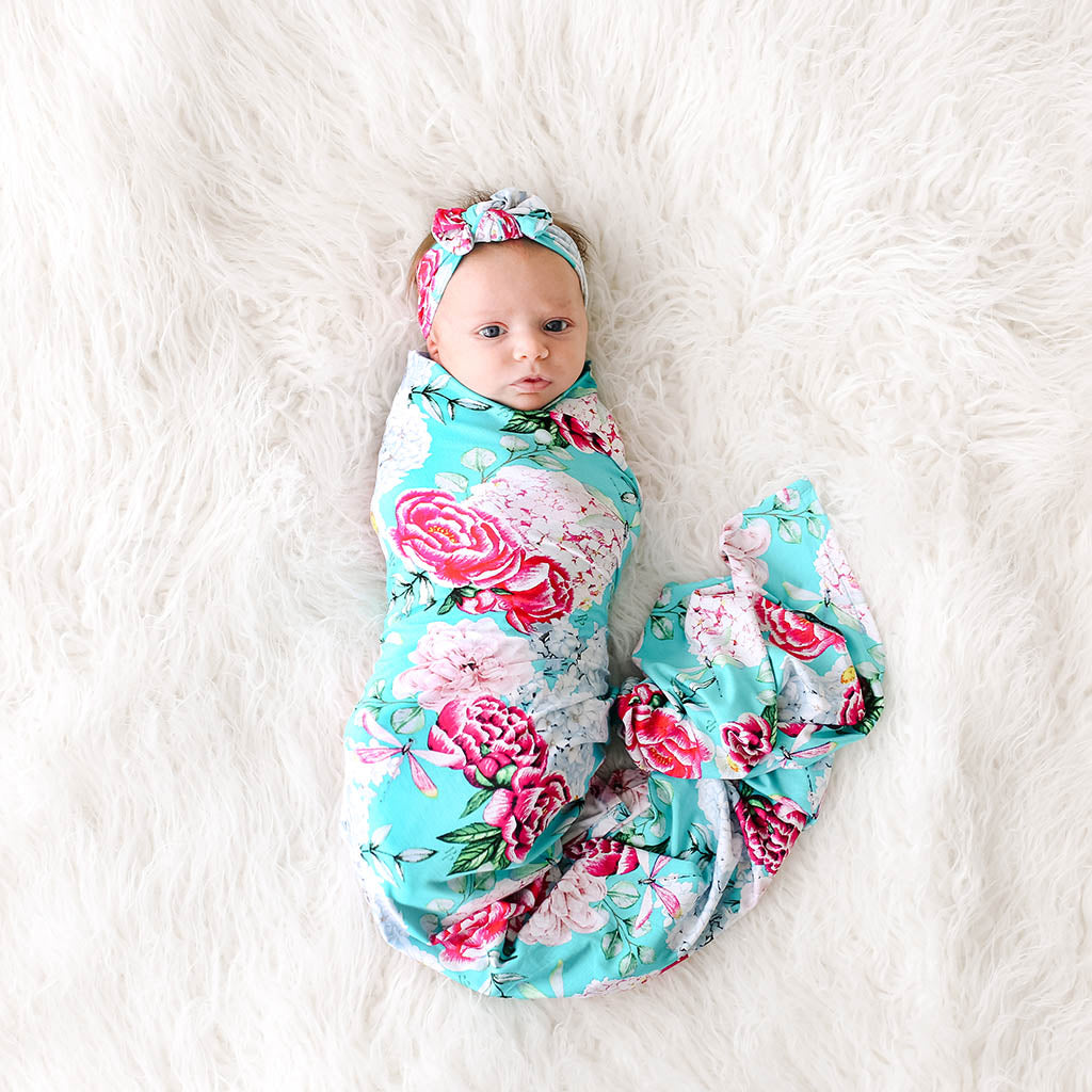 Posh peanut ananans swaddle and headwrap set - Girls one-pieces