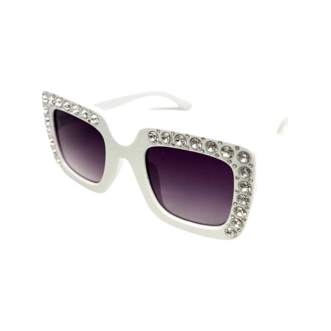 Bari Lynn Crystallized Square Sunglasses - White / Rainbow