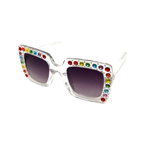 Bari Lynn Crystallized Square Sunglasses - White / Rainbow