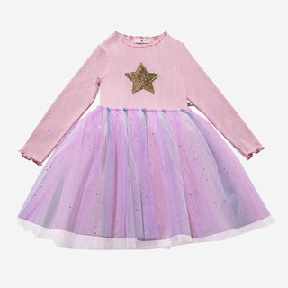 Petite Hailey Ombre Star Tutu L/S Dress - Pink, Petite Hailey, Birthday Girl, Birthday Girl Outfit, cf-size-12-months, cf-size-18-months, cf-size-2, cf-size-3, cf-size-4, cf-size-5, cf-size-6