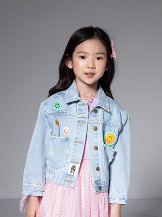 PH Play by Petite Hailey Patched Denim Jacket - Multi Smile, Petite Hailey, cf-size-2, cf-size-4, cf-size-5, cf-size-6, cf-type-coats-&-jackets, cf-vendor-petite-hailey, Denim Jacket, Multi S