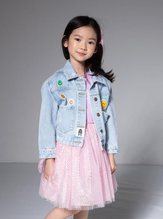 PH Play by Petite Hailey Patched Denim Jacket - Multi Smile, Petite Hailey, cf-size-2, cf-size-4, cf-size-5, cf-size-6, cf-type-coats-&-jackets, cf-vendor-petite-hailey, Denim Jacket, Multi S