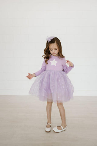 Petite Hailey Pastel Star Tutu L/S Dress - Purple, Petite Hailey, Birthday Girl, Birthday Girl Outfit, cf-size-10, cf-size-4, cf-size-5, cf-size-6, cf-size-8, cf-type-dresses, cf-vendor-petit