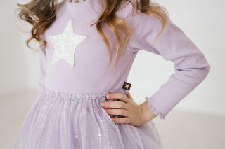 Petite Hailey Pastel Star Tutu L/S Dress - Purple, Petite Hailey, Birthday Girl, Birthday Girl Outfit, cf-size-10, cf-size-4, cf-size-5, cf-size-6, cf-size-8, cf-type-dresses, cf-vendor-petit