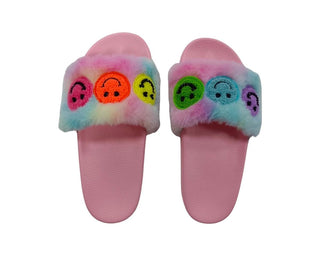 Bari Lynn Furry Smile Slides - Pink, Bari Lynn, Bari Lynn Slide, Bari Lynn Smile, Bari Lynn Smiley, cf-size-child-3-4, cf-size-child-5-6, cf-type-slides, cf-vendor-bari-lynn, faux fur slide, 