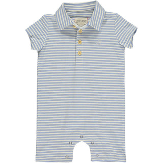 Me & Henry, Me & Henry Drift Polo Romper - Cream Blue Stripe - Basically Bows & Bowties