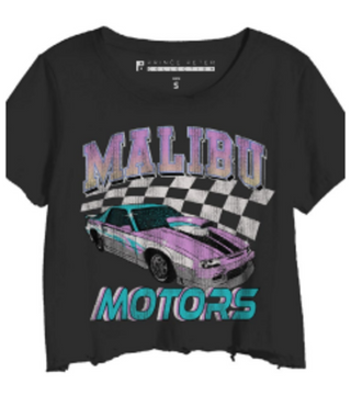 Prince Peter Tween Malibu Motors Corp Distressed Crop Tee, Prince Peter Collection, cf-size-medium-8, cf-type-tee, cf-vendor-prince-peter-collection, Crop Tee, Distressed, Distressed Crop Tee