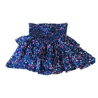 Tweenstyle by Stoopher Ditsy Navy Floral Smocked Waist Tiered Skirt