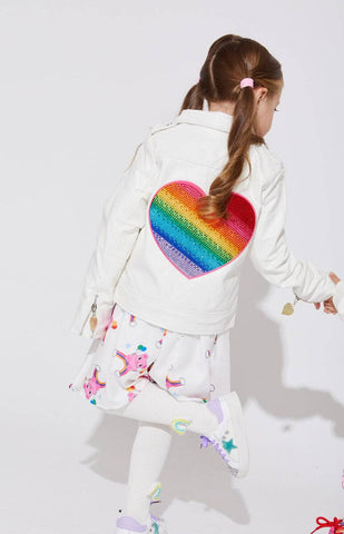 Girls Long Rainbow Ombre Sleeve Hooded Denim Jacket