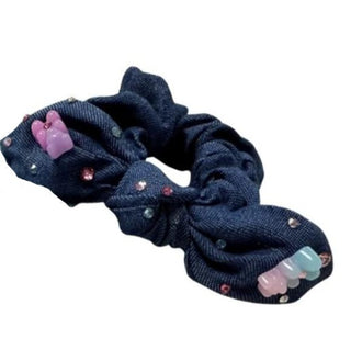 Bari Lynn Gummy Bear Dark Denim Scrunchie with Swarovski Crystals