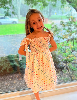 Tweenstyle, Tweenstyle by Stoopher Rainbow Heart Print Smocked Tie Strap Dress - Basically Bows & Bowties