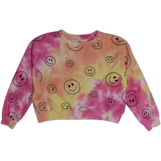 T2Love Tie Dye Happy Face Off Shoulder Dolman Sweatshirt