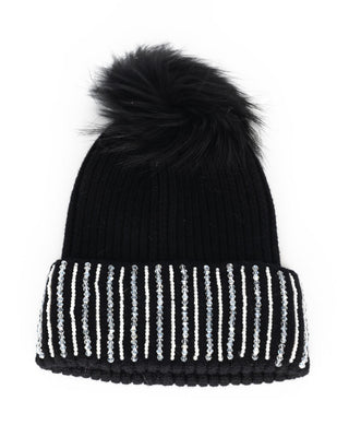 Bari Lynn, Bari Lynn Crystal Cuff Pom Hat - Black - Basically Bows & Bowties