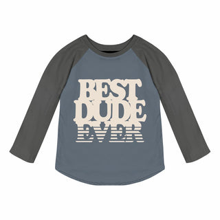 Tiny Whales Best Dude Ever L/S Raglan - Navy / Vintage Black