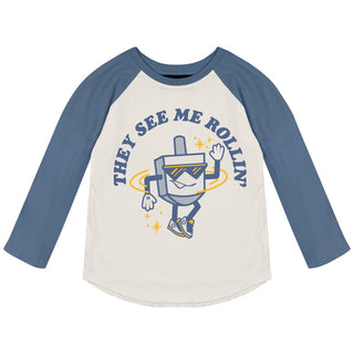 Tiny Whales See Me Rollin L/S Raglan Tee - Natural / Navy