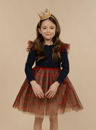 Petite Hailey Checker Frill Tutu Dress - Navy