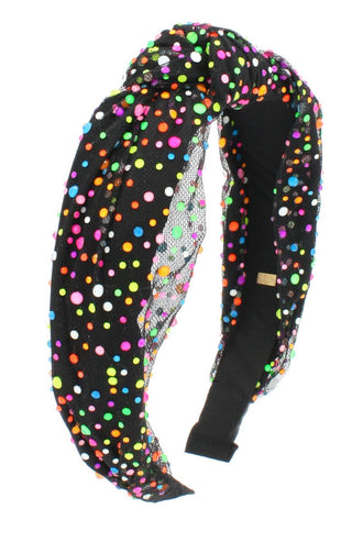 Bari Lynn Tulle Jeweled Neon Knot Headband - Black