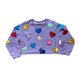 Tweenstyle by Stoopher Jeweled Hearts Cropped Sweatshirt