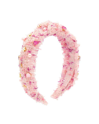 Bari Lynn Jeweled Hearts and Stars Tweed Knot Headband - Pink