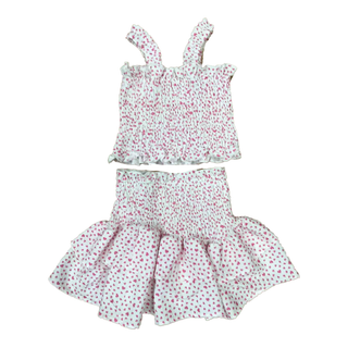 Tweenstyle by Stoopher Mini Hearts Smocked Crop Top and Tiered Skirt Set