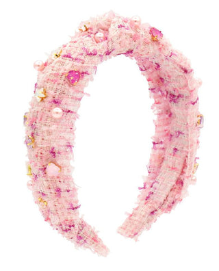 Bari Lynn Jeweled Hearts and Stars Tweed Knot Headband - Pink