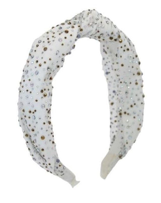 Bari Lynn Tulle Jeweled Knot Headband - White Metallic