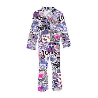 Tweenstyle Satin Long Sleeve Loungewear Set - Purple Guts Print