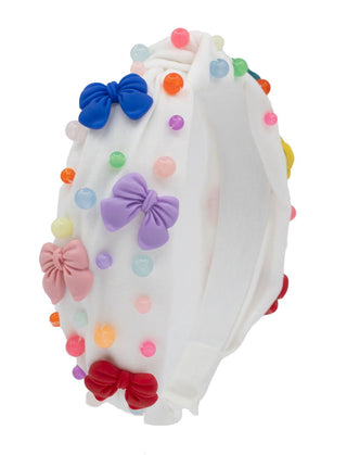 Bari Lynn Bow Tail and Pearl Knot Headband - White Rainbow