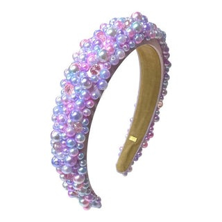 Bari Lynn Full Pearl and Glass Bead Headband - Cotton Candy