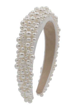 Bari Lynn Full Pearl and Glass Bead Headband - Off White