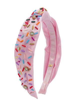 Bari Lynn Jeweled Sprinkle Knot Thin Headband - Pink