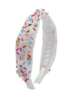 Bari Lynn Jeweled Sprinkle Knot Thin Headband - White