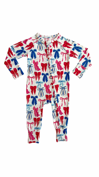 In My Jammers Patriotic Bows Zipper Romper 