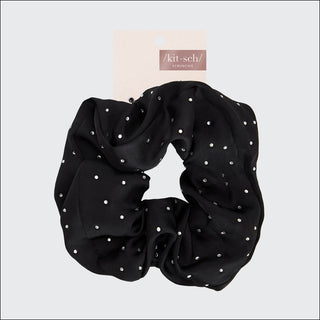 Kitsch, Kitsch Satin Rhinestone Brunch Scrunchie - Black - Basically Bows & Bowties