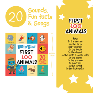 Ditty Bird First 100 Animals Sound Board Book, Ditty Bird, Board Book, Book, Books, Books for Children, cf-type-books, cf-vendor-ditty-bird, Children's Book, Ditty Bird, Ditty Bird First Book