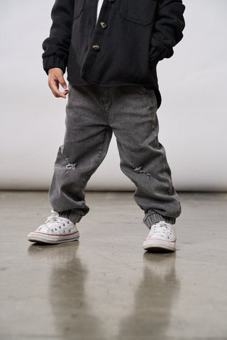 Little Bipsy Relaxed Distressed Denim Jogger - Grey