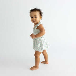 Posh Peanut Prairie Floral Smocked Babydoll Bummie Set