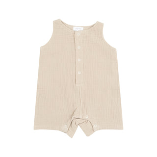 Angel Dear Solid Muslin Sleeveless Shortie Romper - Oxford Tan