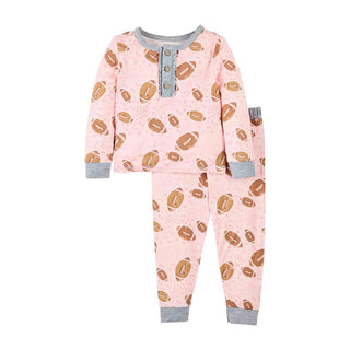 Mud Pie Pink Football 2pc Pajama Set, Mud Pie, Bamboo Pajamas, cf-size-12-18-months, cf-size-2t, cf-size-3t, cf-size-4t, cf-size-5t, cf-type-pajamas, cf-vendor-mud-pie, Football, Football Paj