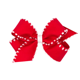 Wee Ones Medium Pom-Pom Edge Grosgrain Overlay Hair Bow on Clippie - Red w/White