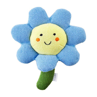 Mud Pie Garden Knit Rattle Blue Flower