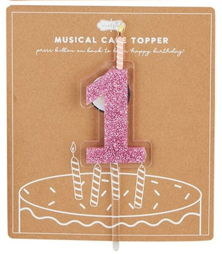 Mud Pie Birthday Musical Cake Topper Pink Glitter 1