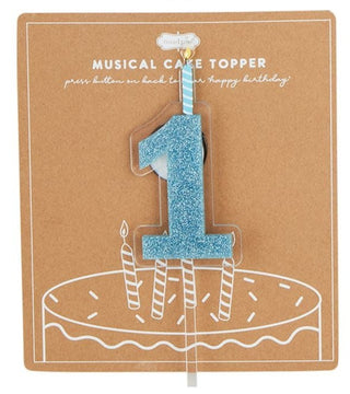 Mud Pie Birthday Musical Cake Topper Blue Glitter 1