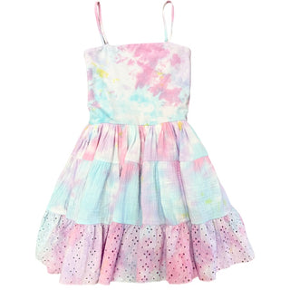 FBZ Pastel Tie Dye Eyelet Hem Sleeveless Dress