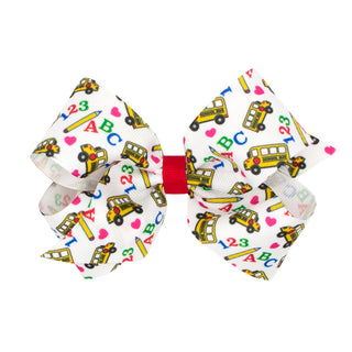 School Bus Printed Grosgrain Hair Bow on Clippie, Wee Ones, Alligator Clip, Alligator Clip Hair Bow, Back To School, Bus, cf-size-king, cf-size-medium, cf-size-mini, cf-type-hair-bow, cf-vend