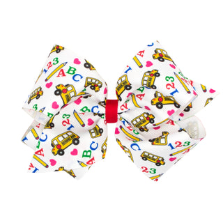 School Bus Printed Grosgrain Hair Bow on Clippie, Wee Ones, Alligator Clip, Alligator Clip Hair Bow, Back To School, Bus, cf-size-king, cf-size-medium, cf-size-mini, cf-type-hair-bow, cf-vend