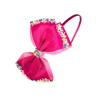 Bari Lynn Grosgrain Sprinkle Bow with Crystals on Headband - Fuchsia