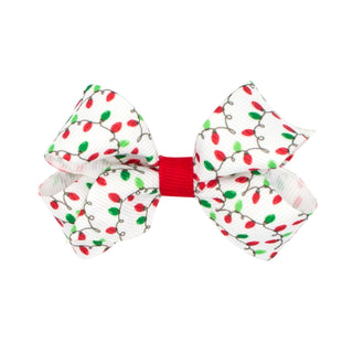 Wee Ones Mini Classic Holiday Lights Printed Grosgrain Hair Bow on Clippie