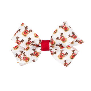 Wee Ones Mini Reindeer Printed Grosgrain Hair Bow on Clippie